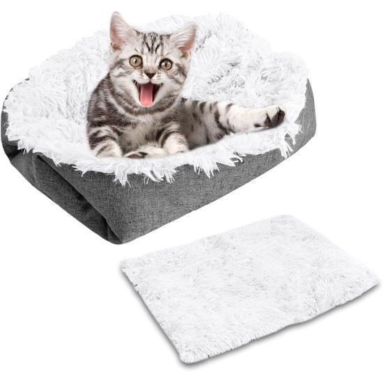 Xzeemo 61 cm x 51 cm Cat Bed, 2-in-1 Pet Beds, Cat Sleeping Area, Washable Cat Sofa, Small Dog Bed, Fluffy Pet Cushion, Warm Puppy Bed, Fluffy Cat Bed (White) Xzeemo 61 cm x 51 cm Cat Bed, 2-in-1 Pet Beds, Cat Sleeping Area, Washable Cat Sofa, Small Dog Bed, Fluffy Pet Cushion, Warm Puppy Bed, Fluffy Cat Bed (White)