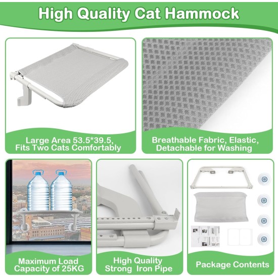 YARVPUV 2-in-1 Cat Window Lounger 53.5 x 39.5 cm Window Lounger for Cats Cat Bed Window with Suction Cups and Hook Mode, Window Sill Cat Up to 25 kg Load Capacity, Cat Hammock Grey YARVPUV 2-in-1 Cat Window Lounger 53.5 x 39.5 cm Window Lounger for Cats Cat Bed Window with Suction Cups and Hook Mode, Window Sill Cat Up to 25 kg Load Capacity, Cat Hammock Grey