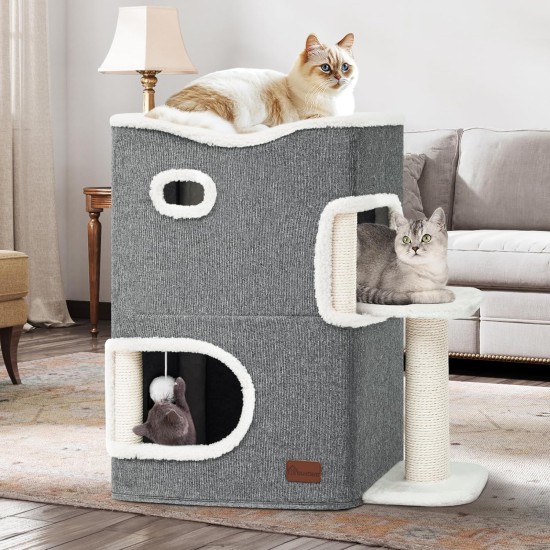 YITAHOME Cat Bed for Indoor Cats, Indoor Cat House, Cat Cave Cat Cave Scratching Post Small with Platform, Cat Furniture, Cat Bed Cave, Cat Caves, Cat Beds (Grey)