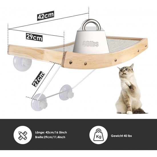 ZNM Cat Window Seats, Cat Hammock, Sisal, Solid Wood Frame, Cat Bed Window with Sturdy Suction Cups, Cat Hanging Bed Window, Space-Saving Design, Holds up to 18 kg ZNM Cat Window Seats, Cat Hammock, Sisal, Solid Wood Frame, Cat Bed Window with Sturdy Suction Cups, Cat Hanging Bed Window, Space-Saving Design, Holds up to 18 kg
