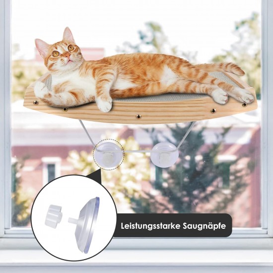 ZNM Cat Window Seats, Cat Hammock, Sisal, Solid Wood Frame, Cat Bed Window with Sturdy Suction Cups, Cat Hanging Bed Window, Space-Saving Design, Holds up to 18 kg ZNM Cat Window Seats, Cat Hammock, Sisal, Solid Wood Frame, Cat Bed Window with Sturdy Suction Cups, Cat Hanging Bed Window, Space-Saving Design, Holds up to 18 kg