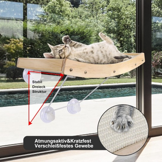 ZNM Cat Window Seats, Cat Hammock, Sisal, Solid Wood Frame, Cat Bed Window with Sturdy Suction Cups, Cat Hanging Bed Window, Space-Saving Design, Holds up to 18 kg ZNM Cat Window Seats, Cat Hammock, Sisal, Solid Wood Frame, Cat Bed Window with Sturdy Suction Cups, Cat Hanging Bed Window, Space-Saving Design, Holds up to 18 kg