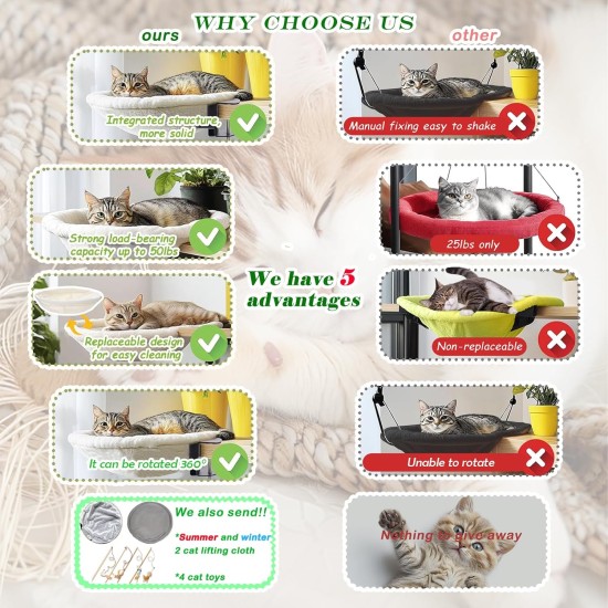 ZTIKSNYU Cat Hammock Bed Cat Basket for Sleeping Fluffy Desk Cat Bed Padded for Cats and Puppies 45 x 45 cm Bring 1 Cat Blanket with 2 Cat Toys Maximum Load 22 kg ZTIKSNYU Cat Hammock Bed Cat Basket for Sleeping Fluffy Desk Cat Bed Padded for Cats and Puppies 45 x 45 cm Bring 1 Cat Blanket with 2 Cat Toys Maximum Load 22 kg