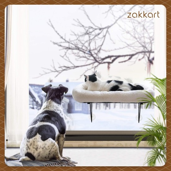 Zakkart Cat Window Lounger Fully Metal Supported from Below with Cuddly Large Pet Bed Window Hammock for Large Cats and Kittens Ideal for Sunbathing, Dozing and Enjoy the View (White) Zakkart Cat Window Lounger Fully Metal Supported from Below with Cuddly Large Pet Bed Window Hammock for Large Cats and Kittens Ideal for Sunbathing, Dozing and Enjoy the View (White)
