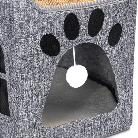 Zusammenklappbares Katzenbett mit Kratzbrett, kompaktes und funktionales Design, ideal zum Ausruhen und Spielen in Engen Räumen. Zusammenklappbares Katzenbett mit Kratzbrett, kompaktes und funktionales Design, ideal zum Ausruhen und Spielen in Engen Räumen.