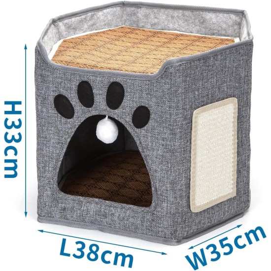 Zusammenklappbares Katzenbett mit Kratzbrett, kompaktes und funktionales Design, ideal zum Ausruhen und Spielen in Engen Räumen. Zusammenklappbares Katzenbett mit Kratzbrett, kompaktes und funktionales Design, ideal zum Ausruhen und Spielen in Engen Räumen.