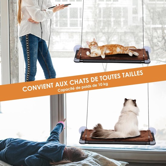 Zvonema Cat Hammock, Window Hammock for Cats with Stabilised Suction Cup, Brown Cat Blanket & Stainless Steel Frame, Cat Window, Easy to Install, Holds 10 kg Zvonema Cat Hammock, Window Hammock for Cats with Stabilised Suction Cup, Brown Cat Blanket & Stainless Steel Frame, Cat Window, Easy to Install, Holds 10 kg