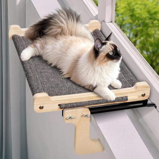 Zvonema Katzen Hängematte, Katzen Fensterliege, Stabil groß Katzenhängematte, Holz Katzenbett Fenster mit Abnehmbarem Dickem Bezug, Bequem Katzenbett Fensterbank, Platzsparendes Design bis zu 30kg Zvonema Katzen Hängematte, Katzen Fensterliege, Stabil groß Katzenhängematte, Holz Katzenbett Fenster mit Abnehmbarem Dickem Bezug, Bequem Katzenbett Fensterbank, Platzsparendes Design bis zu 30kg