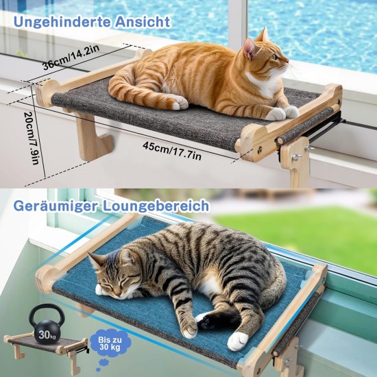 Zvonema Katzen Hängematte, Katzen Fensterliege, Stabil groß Katzenhängematte, Holz Katzenbett Fenster mit Abnehmbarem Dickem Bezug, Bequem Katzenbett Fensterbank, Platzsparendes Design bis zu 30kg Zvonema Katzen Hängematte, Katzen Fensterliege, Stabil groß Katzenhängematte, Holz Katzenbett Fenster mit Abnehmbarem Dickem Bezug, Bequem Katzenbett Fensterbank, Platzsparendes Design bis zu 30kg