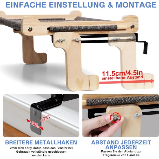 Zvonema Katzen Hängematte, Katzen Fensterliege, Stabil groß Katzenhängematte, Holz Katzenbett Fenster mit Abnehmbarem Dickem Bezug, Bequem Katzenbett Fensterbank, Platzsparendes Design bis zu 30kg Zvonema Katzen Hängematte, Katzen Fensterliege, Stabil groß Katzenhängematte, Holz Katzenbett Fenster mit Abnehmbarem Dickem Bezug, Bequem Katzenbett Fensterbank, Platzsparendes Design bis zu 30kg