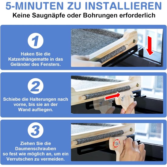 Zvonema Katzen Hängematte, Katzen Fensterliege, Stabil groß Katzenhängematte, Holz Katzenbett Fenster mit Abnehmbarem Dickem Bezug, Bequem Katzenbett Fensterbank, Platzsparendes Design bis zu 30kg Zvonema Katzen Hängematte, Katzen Fensterliege, Stabil groß Katzenhängematte, Holz Katzenbett Fenster mit Abnehmbarem Dickem Bezug, Bequem Katzenbett Fensterbank, Platzsparendes Design bis zu 30kg
