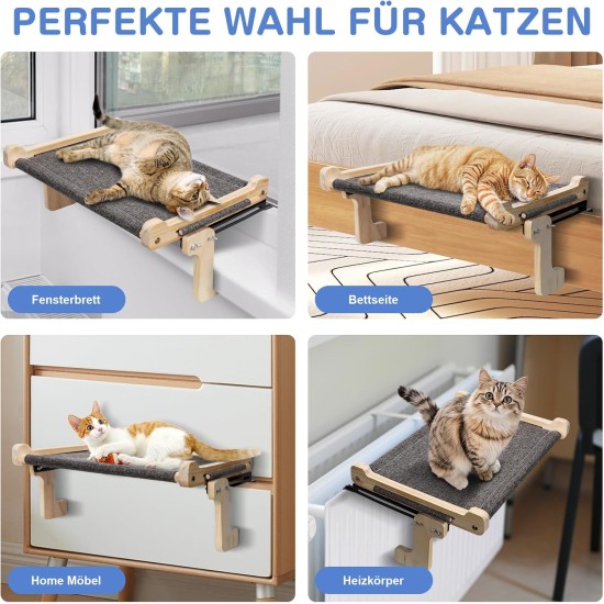 Zvonema Katzen Hängematte, Katzen Fensterliege, Stabil groß Katzenhängematte, Holz Katzenbett Fenster mit Abnehmbarem Dickem Bezug, Bequem Katzenbett Fensterbank, Platzsparendes Design bis zu 30kg Zvonema Katzen Hängematte, Katzen Fensterliege, Stabil groß Katzenhängematte, Holz Katzenbett Fenster mit Abnehmbarem Dickem Bezug, Bequem Katzenbett Fensterbank, Platzsparendes Design bis zu 30kg