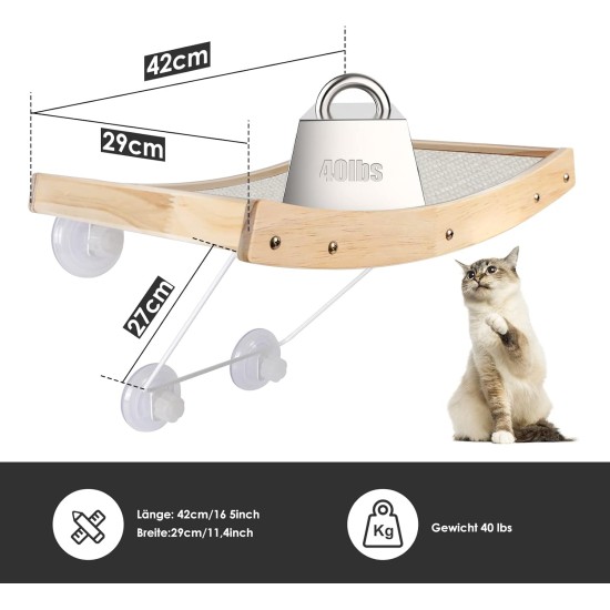 Zvonema ZNM Cat Window Seats, Cat Hammock, Sisal, Solid Wood Frame, Cat Bed Window with Sturdy Suction Cups, Cat Hanging Bed Window, Space-Saving Design, Holds up to 18 kg Zvonema ZNM Cat Window Seats, Cat Hammock, Sisal, Solid Wood Frame, Cat Bed Window with Sturdy Suction Cups, Cat Hanging Bed Window, Space-Saving Design, Holds up to 18 kg