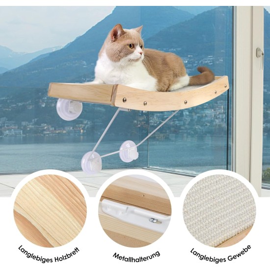 Zvonema ZNM Cat Window Seats, Cat Hammock, Sisal, Solid Wood Frame, Cat Bed Window with Sturdy Suction Cups, Cat Hanging Bed Window, Space-Saving Design, Holds up to 18 kg Zvonema ZNM Cat Window Seats, Cat Hammock, Sisal, Solid Wood Frame, Cat Bed Window with Sturdy Suction Cups, Cat Hanging Bed Window, Space-Saving Design, Holds up to 18 kg