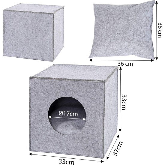 dibea Felt Cat Cave with or without Cushion, Foldable Cuddly Cave for Cats, Shelf for Cats, 33 x 37 x 33 cm dibea Felt Cat Cave with or without Cushion, Foldable Cuddly Cave for Cats, Shelf for Cats, 33 x 37 x 33 cm