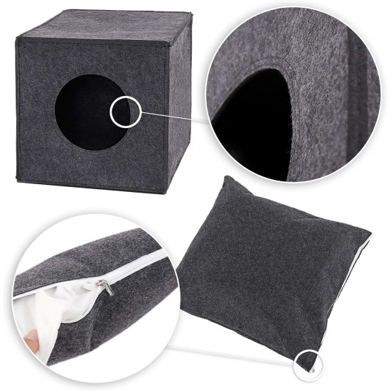 dibea Felt Cat Cave with or without Cushion, Foldable Cuddly Cave for Cats, Shelf for Cats, 33 x 37 x 33 cm dibea Felt Cat Cave with or without Cushion, Foldable Cuddly Cave for Cats, Shelf for Cats, 33 x 37 x 33 cm