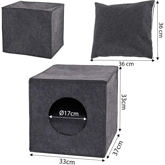 dibea Felt Cat Cave with or without Cushion, Foldable Cuddly Cave for Cats, Shelf for Cats, 33 x 37 x 33 cm dibea Felt Cat Cave with or without Cushion, Foldable Cuddly Cave for Cats, Shelf for Cats, 33 x 37 x 33 cm