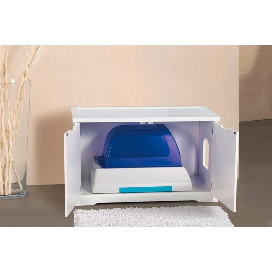 dobar® 35266e Zeta Cat Cabinet - Cat Cave for Cat Litter Trays - Cat House with Divider for Cat Litter Tray - Solid Wood Cat Furniture - 60 x 40 x 49 cm - White dobar® 35266e Zeta Cat Cabinet - Cat Cave for Cat Litter Trays - Cat House with Divider for Cat Litter Tray - Solid Wood Cat Furniture - 60 x 40 x 49 cm - White