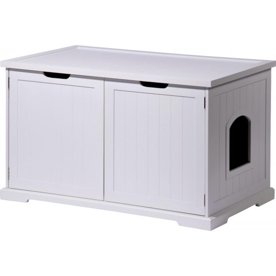 dobar® 35266e Zeta Cat Cabinet - Cat Cave for Cat Litter Trays - Cat House with Divider for Cat Litter Tray - Solid Wood Cat Furniture - 60 x 40 x 49 cm - White dobar® 35266e Zeta Cat Cabinet - Cat Cave for Cat Litter Trays - Cat House with Divider for Cat Litter Tray - Solid Wood Cat Furniture - 60 x 40 x 49 cm - White