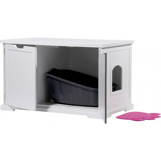 dobar® 35266e Zeta Cat Cabinet - Cat Cave for Cat Litter Trays - Cat House with Divider for Cat Litter Tray - Solid Wood Cat Furniture - 60 x 40 x 49 cm - White dobar® 35266e Zeta Cat Cabinet - Cat Cave for Cat Litter Trays - Cat House with Divider for Cat Litter Tray - Solid Wood Cat Furniture - 60 x 40 x 49 cm - White