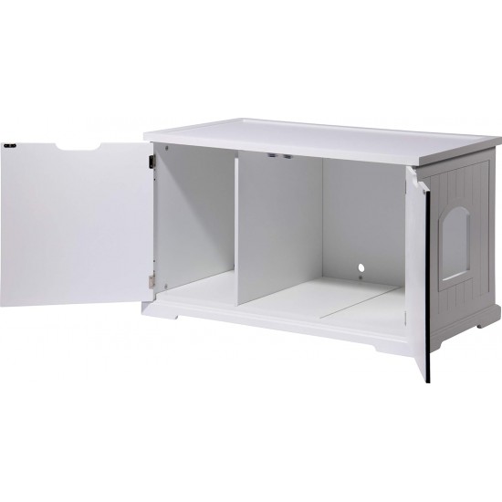 dobar® 35266e Zeta Cat Cabinet - Cat Cave for Cat Litter Trays - Cat House with Divider for Cat Litter Tray - Solid Wood Cat Furniture - 60 x 40 x 49 cm - White dobar® 35266e Zeta Cat Cabinet - Cat Cave for Cat Litter Trays - Cat House with Divider for Cat Litter Tray - Solid Wood Cat Furniture - 60 x 40 x 49 cm - White