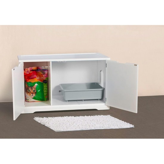 dobar® 35266e Zeta Cat Cabinet - Cat Cave for Cat Litter Trays - Cat House with Divider for Cat Litter Tray - Solid Wood Cat Furniture - 60 x 40 x 49 cm - White dobar® 35266e Zeta Cat Cabinet - Cat Cave for Cat Litter Trays - Cat House with Divider for Cat Litter Tray - Solid Wood Cat Furniture - 60 x 40 x 49 cm - White