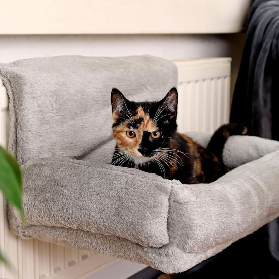 lionto Cat Bed for Heaters, Cat Heating Lounger, Cat Hammock for Heaters, Dark Grey lionto Cat Bed for Heaters, Cat Heating Lounger, Cat Hammock for Heaters, Dark Grey