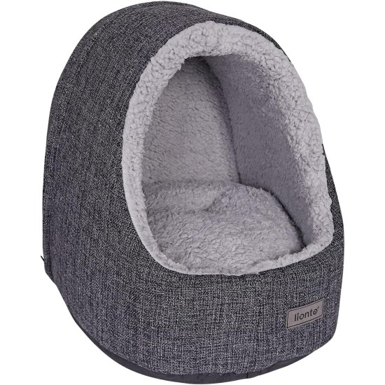 lionto Cat Cave with Cuddly Reversible Cushion, Washable Pet Bed Well Padded for Cats and Small Dogs, 40 x 35 x 38 cm, Cosy Cat Bed with Non-Slip Nubs, Dark Grey Mottled