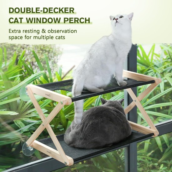 pecute Cat Window Seats (up to 20 kg), Cat Window Lounger Double Decker, Cat Hammock for Cats with Solid Wood and Metal, Sturdy Cat Hammock Window with Suction Cup pecute Cat Window Seats (up to 20 kg), Cat Window Lounger Double Decker, Cat Hammock for Cats with Solid Wood and Metal, Sturdy Cat Hammock Window with Suction Cup