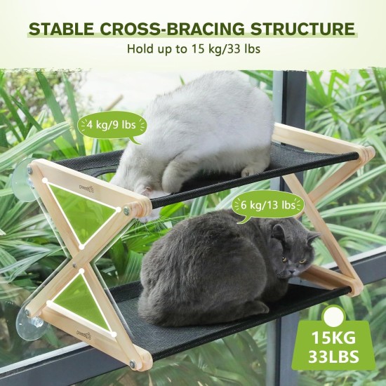 pecute Cat Window Seats (up to 20 kg), Cat Window Lounger Double Decker, Cat Hammock for Cats with Solid Wood and Metal, Sturdy Cat Hammock Window with Suction Cup pecute Cat Window Seats (up to 20 kg), Cat Window Lounger Double Decker, Cat Hammock for Cats with Solid Wood and Metal, Sturdy Cat Hammock Window with Suction Cup