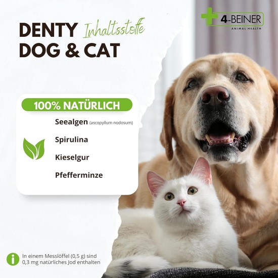 4-BEINER DENTY-Dog & CAT Dental Care - Tartar Remover & Bad Breath Aid for Dogs & Cats, Natural Ingredients Against Plaque, 90 g Powder 4-BEINER DENTY-Dog & CAT Dental Care - Tartar Remover & Bad Breath Aid for Dogs & Cats, Natural Ingredients Against Plaque, 90 g Powder