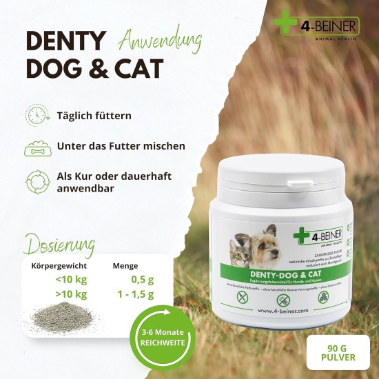 4-BEINER DENTY-Dog & CAT Dental Care - Tartar Remover & Bad Breath Aid for Dogs & Cats, Natural Ingredients Against Plaque, 90 g Powder 4-BEINER DENTY-Dog & CAT Dental Care - Tartar Remover & Bad Breath Aid for Dogs & Cats, Natural Ingredients Against Plaque, 90 g Powder