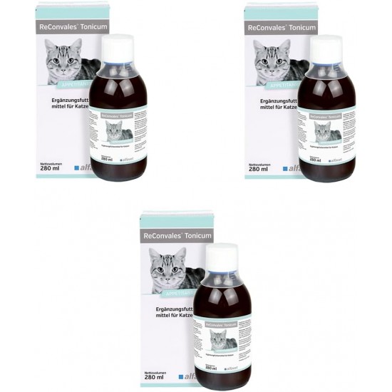 Alfavet ReConvales Tonic for Cats | Pack of 3 | 3 x 280 ml | Diet Supplementary Feed | For Convalescence, Underweight and Hepatic Lipidosis of Cats Alfavet ReConvales Tonic for Cats | Pack of 3 | 3 x 280 ml | Diet Supplementary Feed | For Convalescence, Underweight and Hepatic Lipidosis of Cats