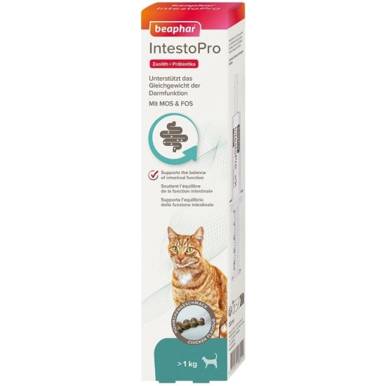 BEAPHAR - IntestoPro Paste for Cats - With Zeolite - With MOS & FOS - Supports the Balance of Intestinal Function - 20 ml BEAPHAR - IntestoPro Paste for Cats - With Zeolite - With MOS & FOS - Supports the Balance of Intestinal Function - 20 ml