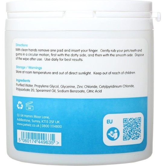 Dental Finger Wipes with Spearmint Oil for Dogs & Cats Removes Plaque & Tartar, Care for Gums & No Rinsing Required Dental Finger Wipes with Spearmint Oil for Dogs & Cats Removes Plaque & Tartar, Care for Gums & No Rinsing Required