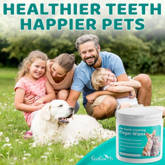 EcoEarth - Teeth Cleaning Wipes for Dogs & Cats - Pet Dental Care Finger Pads for Fresh Breath & Oral Hygiene - Embossed Pattern & Nano Plastic Dots for Removing Plaque & Tartar - 50 EcoEarth - Teeth Cleaning Wipes for Dogs & Cats - Pet Dental Care Finger Pads for Fresh Breath & Oral Hygiene - Embossed Pattern & Nano Plastic Dots for Removing Plaque & Tartar - 50
