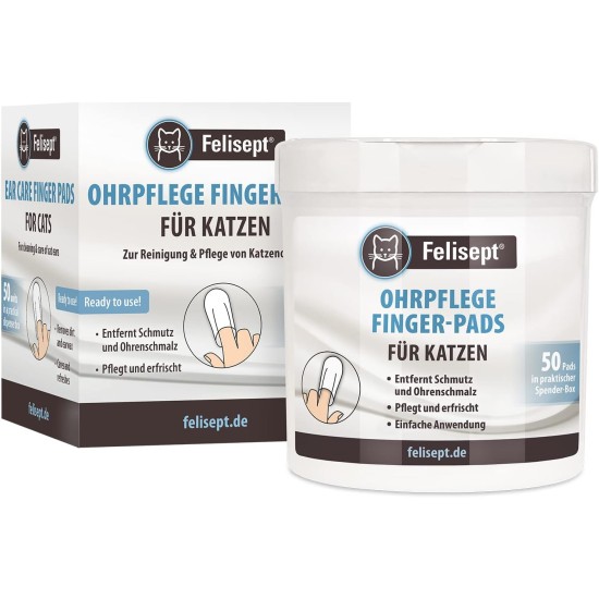 Felisept Dental Care Finger Pads for Cats Pack of 50 - Finger Cots for Effective Cats Dental Care, Oral Hygiene and Fresh Breath - Reduces Plaque - Teeth Cleaner Cat - Dental Care Cats Felisept Dental Care Finger Pads for Cats Pack of 50 - Finger Cots for Effective Cats Dental Care, Oral Hygiene and Fresh Breath - Reduces Plaque - Teeth Cleaner Cat - Dental Care Cats