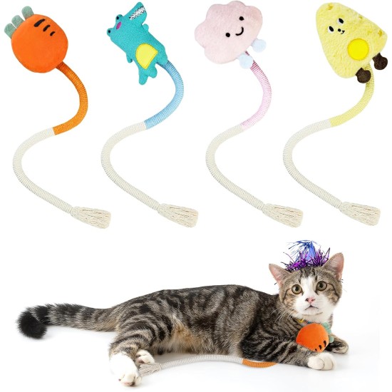 Grantop Catnip Toy Cat Biting Rope 4 Pieces Interactive Chew Toy Cat Made of Cotton Rope for Dental Care, Against Bad Breath Self-Employment - Cat Toy Gift for Cats Grantop Catnip Toy Cat Biting Rope 4 Pieces Interactive Chew Toy Cat Made of Cotton Rope for Dental Care, Against Bad Breath Self-Employment - Cat Toy Gift for Cats