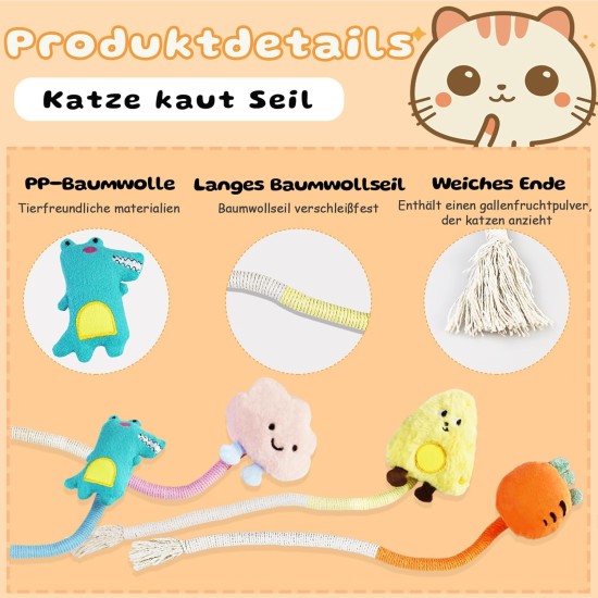 Grantop Catnip Toy Cat Biting Rope 4 Pieces Interactive Chew Toy Cat Made of Cotton Rope for Dental Care, Against Bad Breath Self-Employment - Cat Toy Gift for Cats Grantop Catnip Toy Cat Biting Rope 4 Pieces Interactive Chew Toy Cat Made of Cotton Rope for Dental Care, Against Bad Breath Self-Employment - Cat Toy Gift for Cats