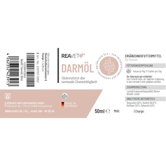 Intestinal Oil for Cats 50 ml I Digestion, Intestinal Flora I Secondary for Constipation and Digestive Problems, No Remedium and Laxans Intestinal Oil for Cats 50 ml I Digestion, Intestinal Flora I Secondary for Constipation and Digestive Problems, No Remedium and Laxans