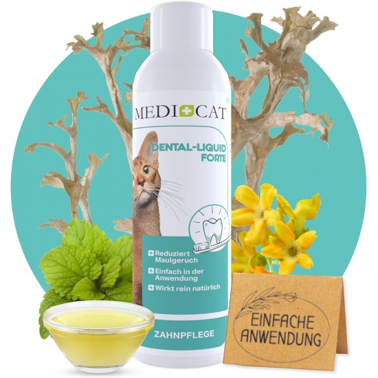 MEDICAT Dental Liquid Forte - Prevention of Tartar and Foot Odour in Cats - 150 ml - for Daily Cat Dental Care - Tartar Prevention & Fresh Breath MEDICAT Dental Liquid Forte - Prevention of Tartar and Foot Odour in Cats - 150 ml - for Daily Cat Dental Care - Tartar Prevention & Fresh Breath