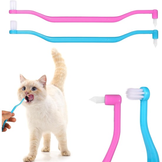 PEUTIER Pack of 2 Double-Sided Cat Teeth Brush, Micro Head Cleaning Brush for Kitten Teeth with Curved Handle, Dental Care Accessories for Cats, Reduces Plaque Tartar Formation and Bad Breath PEUTIER Pack of 2 Double-Sided Cat Teeth Brush, Micro Head Cleaning Brush for Kitten Teeth with Curved Handle, Dental Care Accessories for Cats, Reduces Plaque Tartar Formation and Bad Breath