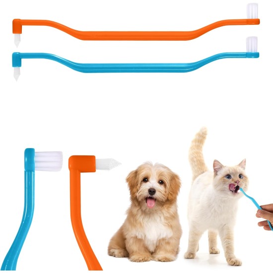 Pack of 2 Cat Tooth Brushes, Double-Sided Cat Tooth Cleaning Brush with Micro Brush Head and Curved Handle, Deep Cleaning for Kittens, Cat Teeth Care Accessories (Blue Purple) Pack of 2 Cat Tooth Brushes, Double-Sided Cat Tooth Cleaning Brush with Micro Brush Head and Curved Handle, Deep Cleaning for Kittens, Cat Teeth Care Accessories (Blue Purple)