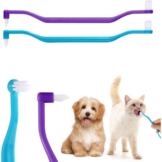 Pack of 2 Cat Tooth Brushes, Double-Sided Cat Tooth Cleaning Brush with Micro Brush Head and Curved Handle, Deep Cleaning for Kittens, Cat Teeth Care Accessories (Blue Purple) Pack of 2 Cat Tooth Brushes, Double-Sided Cat Tooth Cleaning Brush with Micro Brush Head and Curved Handle, Deep Cleaning for Kittens, Cat Teeth Care Accessories (Blue Purple)