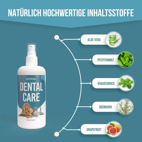 Petsly® Dental Spray for Dogs and Cats – 250 ml – Fresh Mint – No Rinsing or Brushing – Against Tartar and Bad Breath – Dental Care Dog & Cat with Triple Effect Petsly® Dental Spray for Dogs and Cats – 250 ml – Fresh Mint – No Rinsing or Brushing – Against Tartar and Bad Breath – Dental Care Dog & Cat with Triple Effect