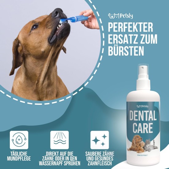 Petsly® Dental Spray for Dogs and Cats – 250 ml – Fresh Mint – No Rinsing or Brushing – Against Tartar and Bad Breath – Dental Care Dog & Cat with Triple Effect Petsly® Dental Spray for Dogs and Cats – 250 ml – Fresh Mint – No Rinsing or Brushing – Against Tartar and Bad Breath – Dental Care Dog & Cat with Triple Effect