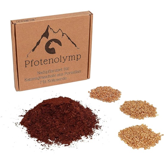 Pfotenolymp® Premium Cat Grass Bowl/Cat Grass Set - Ceramic Cat Grass Bowl - Plant Set Ready with Seeds, Soil and Pot for Cats - with Ceramic Bowl - DIY Pfotenolymp® Premium Cat Grass Bowl/Cat Grass Set - Ceramic Cat Grass Bowl - Plant Set Ready with Seeds, Soil and Pot for Cats - with Ceramic Bowl - DIY