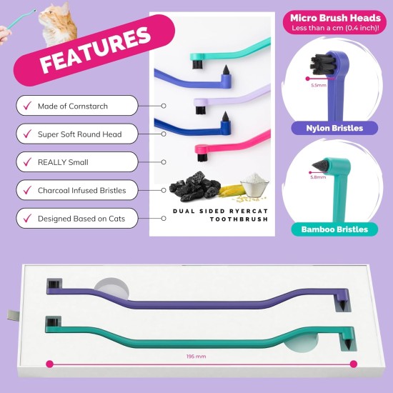 RYERCAT Set of 2 Cat Accessories, Double-Sided Cat Toothbrush, Kitten Toothbrush with Micro Head for Cats/Kittens, Cat Teeth Care, Toothbrush for Cats (Amethyst Purple and Ocean Blue) RYERCAT Set of 2 Cat Accessories, Double-Sided Cat Toothbrush, Kitten Toothbrush with Micro Head for Cats/Kittens, Cat Teeth Care, Toothbrush for Cats (Amethyst Purple and Ocean Blue)