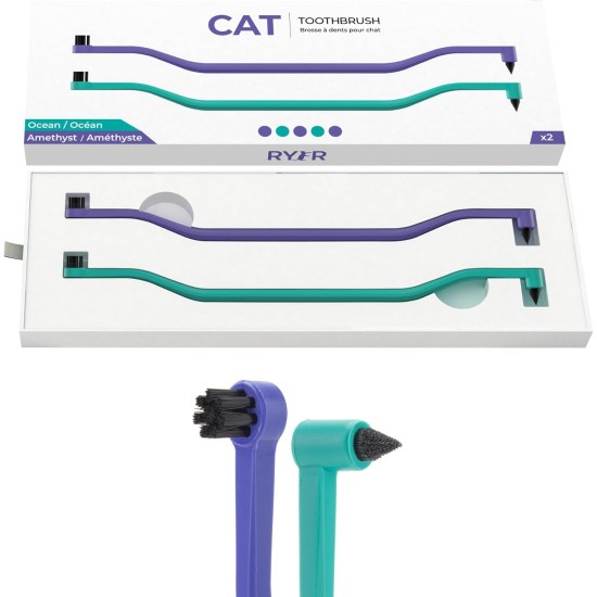 RYERCAT Set of 2 Cat Accessories, Double-Sided Cat Toothbrush, Kitten Toothbrush with Micro Head for Cats/Kittens, Cat Teeth Care, Toothbrush for Cats (Amethyst Purple and Ocean Blue) RYERCAT Set of 2 Cat Accessories, Double-Sided Cat Toothbrush, Kitten Toothbrush with Micro Head for Cats/Kittens, Cat Teeth Care, Toothbrush for Cats (Amethyst Purple and Ocean Blue)