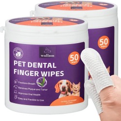 WALLZON Teeth Cleaning Finger Wipes for Dogs & Cats, Soft Pet Dental Care Wipes, Disposable Pet Toothbrush Wipes, Gentle Cleaning & Gum Care Finger Pet Wipes (100 Wipes) WALLZON Teeth Cleaning Finger Wipes for Dogs & Cats, Soft Pet Dental Care Wipes, Disposable Pet Toothbrush Wipes, Gentle Cleaning & Gum Care Finger Pet Wipes (100 Wipes)